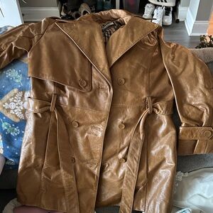 Women's Tan Leather Trench Coat